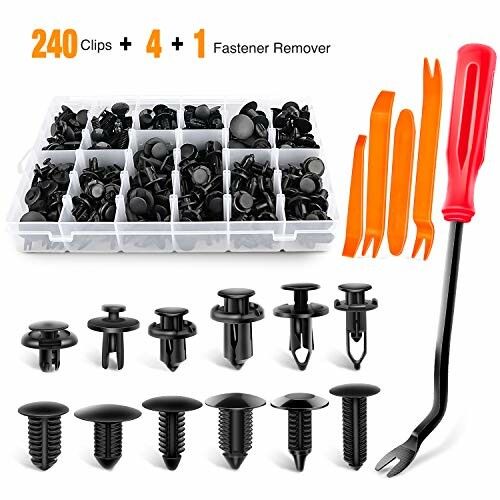 Auto fastener kit with clips and tools.