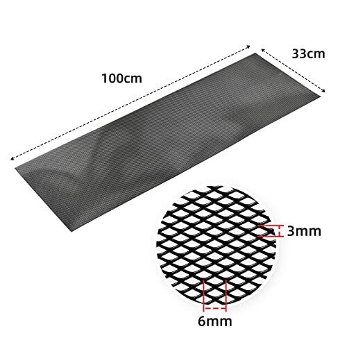 Black mesh grill sheet with dimensions 100cm by 33cm