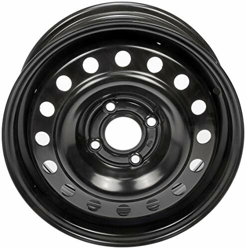 Black steel wheel rim with circular holes.