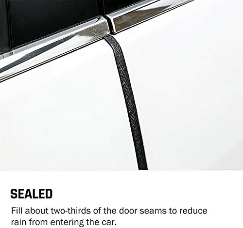 Car door seam with sealing strip to prevent rain entry.