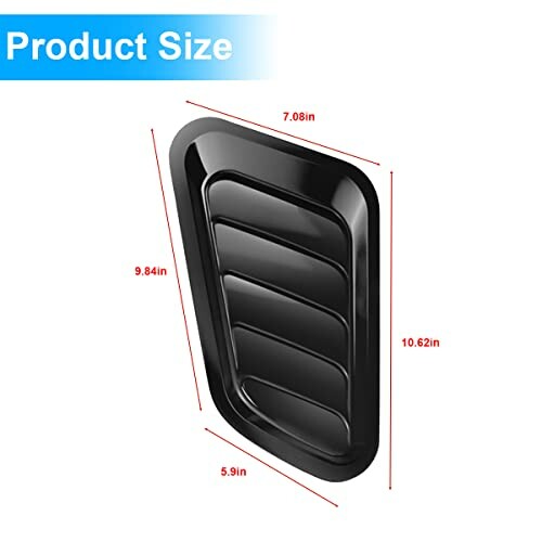 Black car vent decorative cover with dimensions in inches.