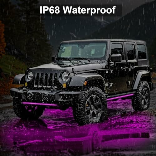 Black Jeep in rain with IP68 waterproof feature.