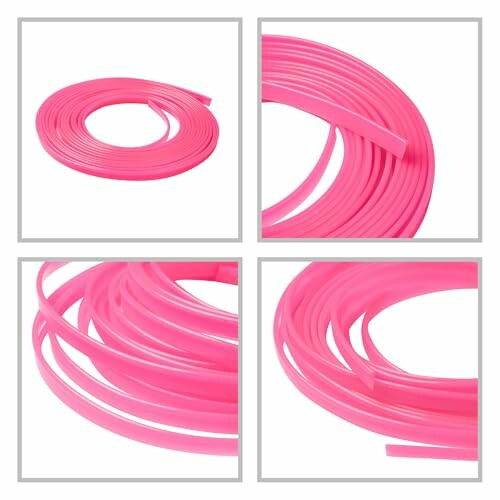 Collage of pink plastic tubing in various arrangements.