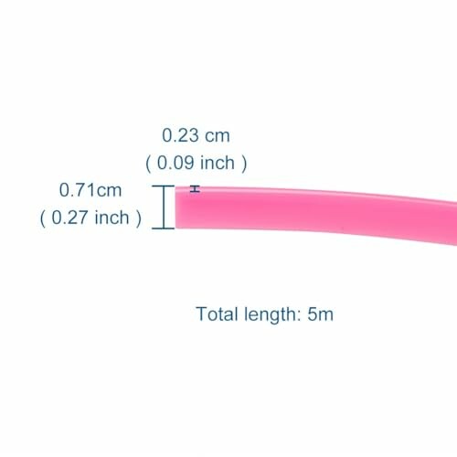 Pink tube with measurements in centimeters and inches.