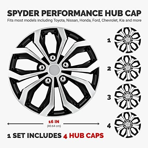 Spyder performance hub cap set for various car models.