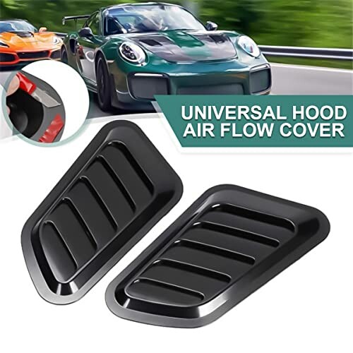 Universal hood air flow cover with sports car in background.