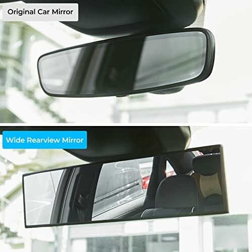 Comparison of original car mirror and wide rearview mirror.